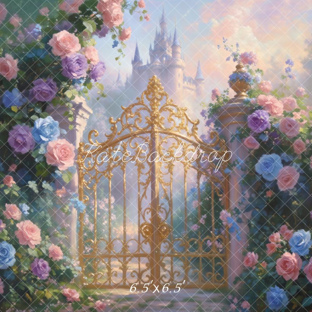 Kate Spring Fairy Fantasy Castle Golden Gate Roses Backdrop Designed by GQ - Image 2