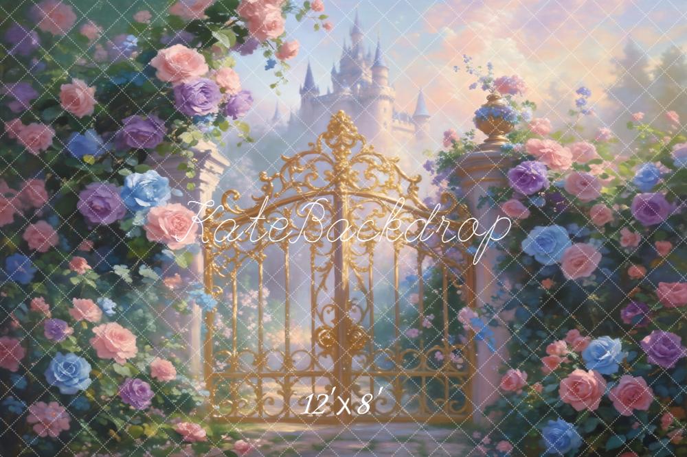 Kate Spring Fairy Fantasy Castle Golden Gate Roses Backdrop Designed by GQ - Image 8