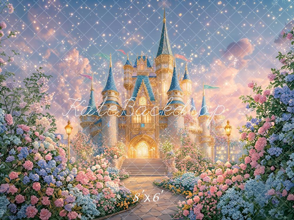 Kate Fairy Fantasy Castle Pathway Flowers Fleece Backdrop Designed by GQ