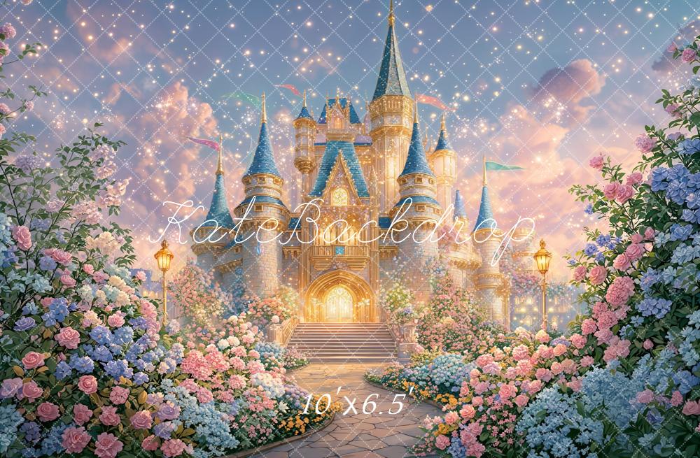 Kate Fairy Fantasy Castle Pathway Flowers Fleece Backdrop Designed by GQ - Image 2