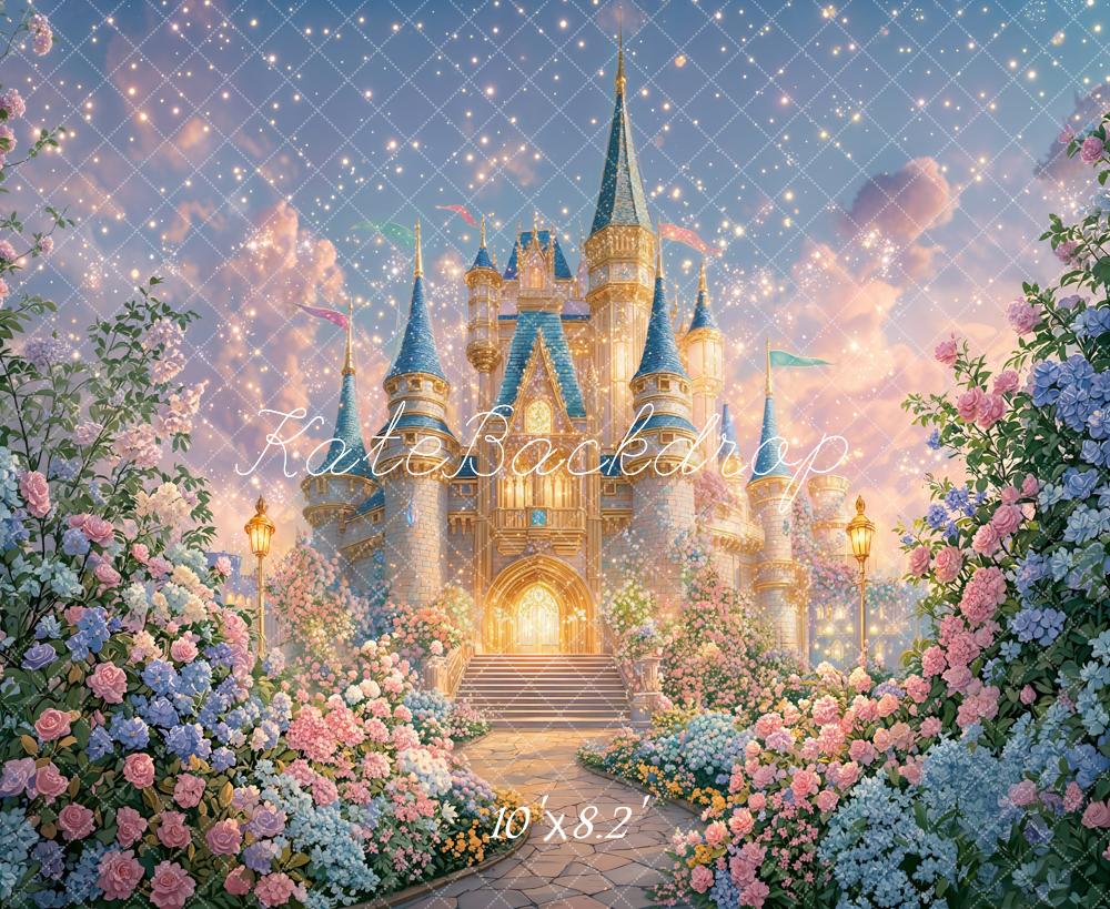 Kate Fairy Fantasy Castle Pathway Flowers Fleece Backdrop Designed by GQ - Image 3