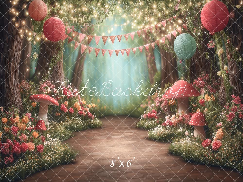 Kate Fairy Fantasy Forest Mushrooms Lanterns Backdrop Designed by Angela Marie Photography - Image 3