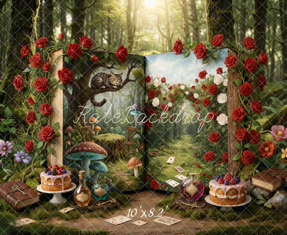 Kate Fairy Fantasy Forest Open Book Cat Roses Fleece Backdrop Designed by Emetselch - Image 3