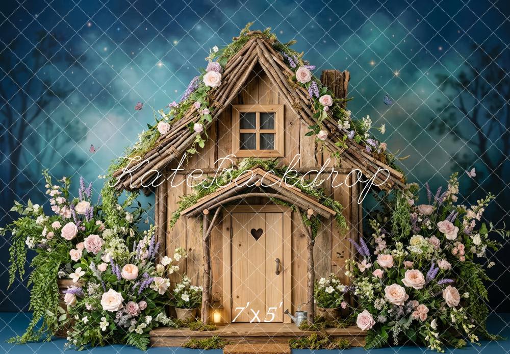 Kate Fairy Fantasy Wooden House Floral Backdrop Designed by Patty Robert