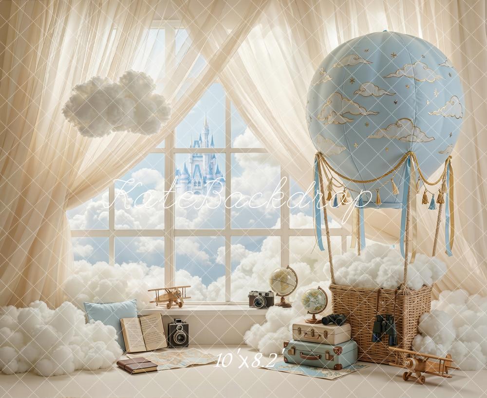 Kate Fairy Hot Air Balloon Castle Window Fleece Backdrop Designed by Chain Photography - Image 3