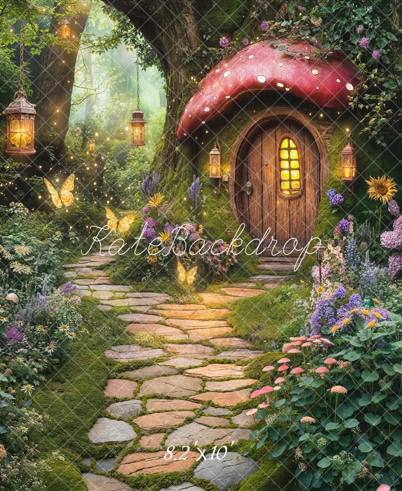 Kate Fairy Fantasy Mushroom House Stone Path Fleece Backdrop Designed by Chain Photography - Image 3