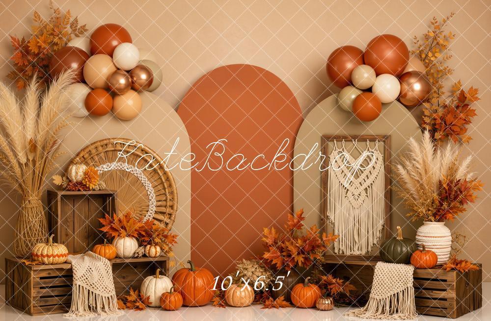 Kate Fall Pumpkins Balloons Macrame Boho Backdrop Designed by Emetselch - Image 4