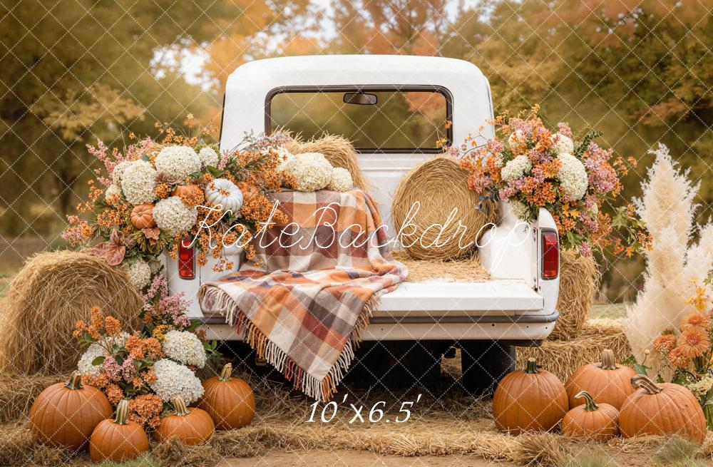 Kate Autumn Truck Pumpkins Hay Fleece Backdrop Designed by Emetselch - Image 2