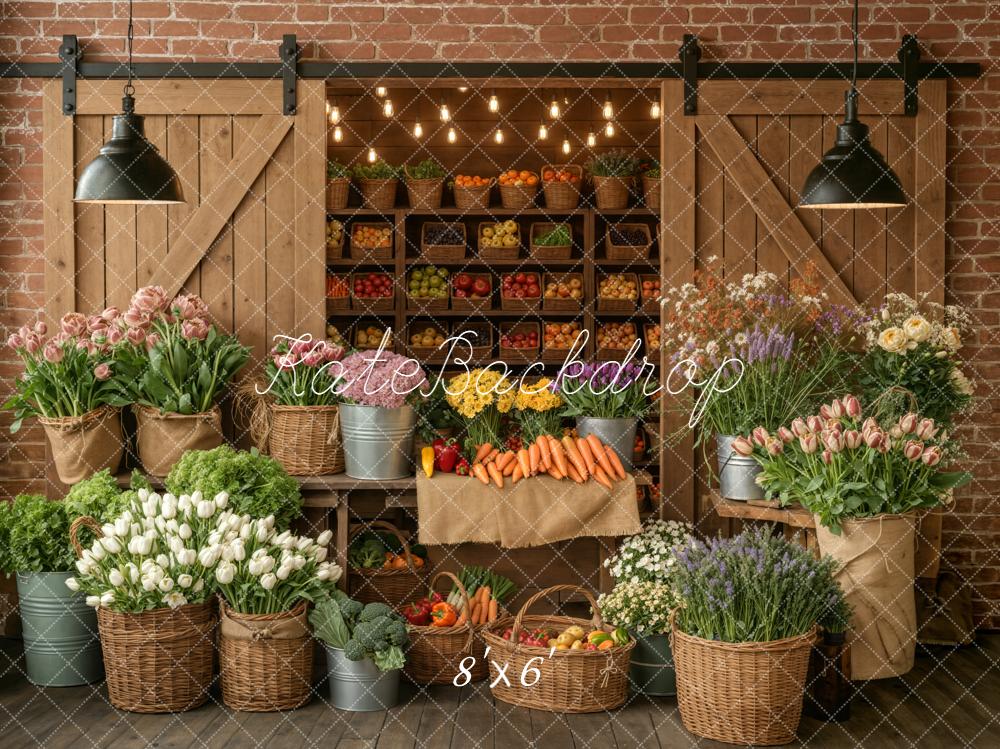 Kate Farm Shop Vegetables Baskets Fleece Backdrop Designed by Emstselch