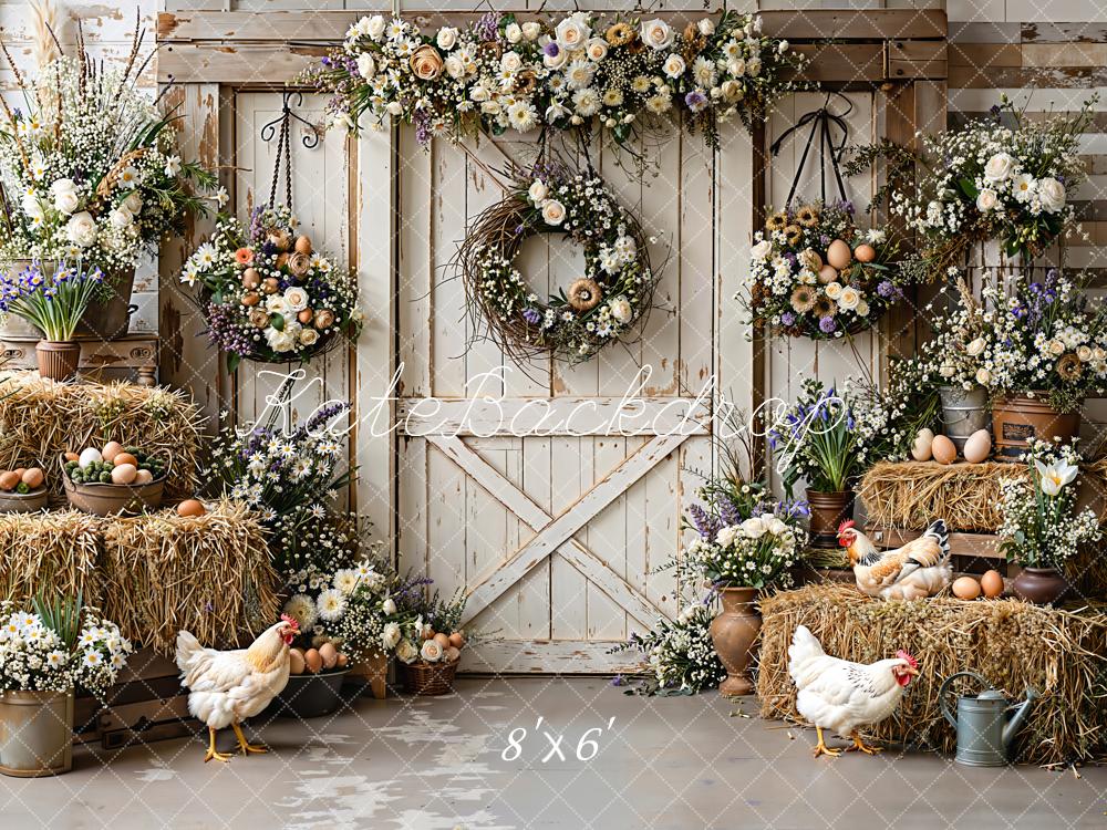 Kate Farmhouse Eggs Hay Wreaths Fleece Backdrop Designed by Emetselch