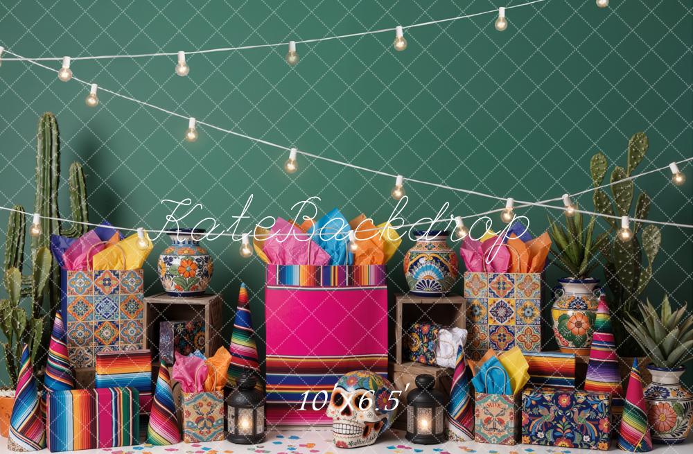 Kate Fiesta Cactus Colourful Vases Lanterns Fleece Backdrop Designed by Emetselch - Image 2