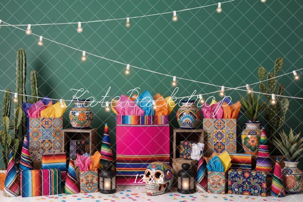 Kate Fiesta Cactus Colourful Vases Lanterns Fleece Backdrop Designed by Emetselch - Image 4