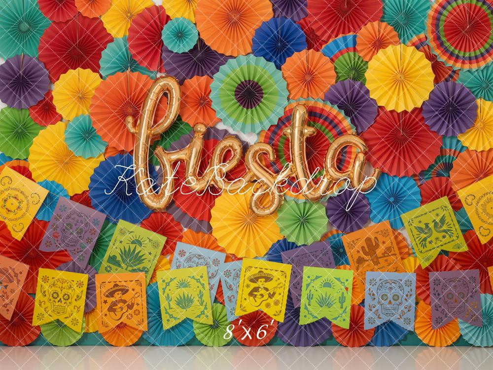 Kate Fiesta Paper Fans Banners Fleece Backdrop Designed by Emetselch