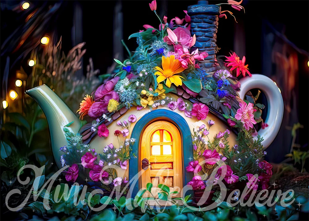 Kate Fine Art Enchanted Fairy Teapot Flowers Backdrop Designed by Mini MakeBelieve
