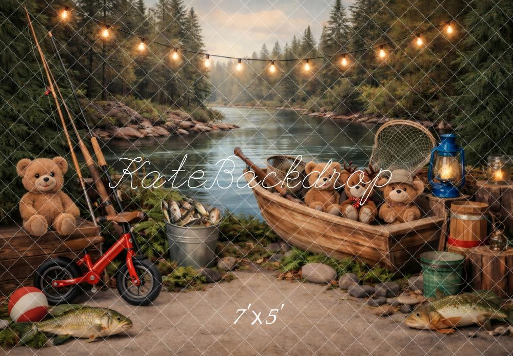Kate Fishing River Teddy Bears Lantern Backdrop Designed by Vertigo Productions