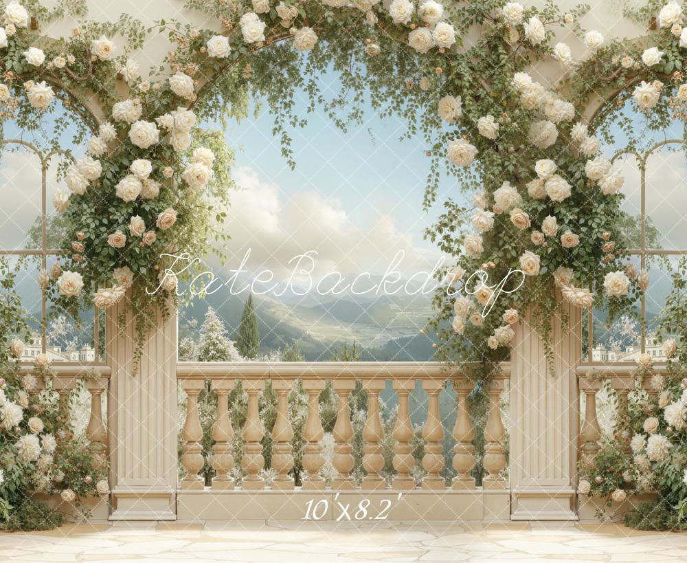Kate Floral Arch Balcony Columns Fleece Backdrop Designed by Emetselch - Image 3