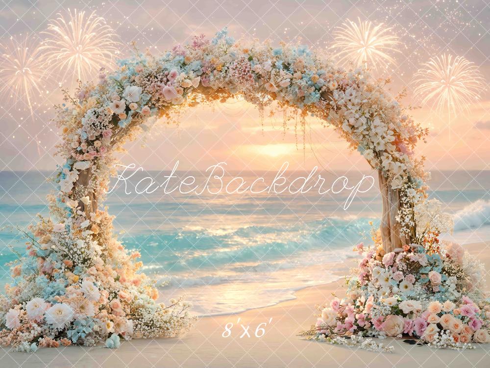 Kate Floral Arch Beach Sunset Fireworks Backdrop Designed by Mini MakeBelieve - Image 3