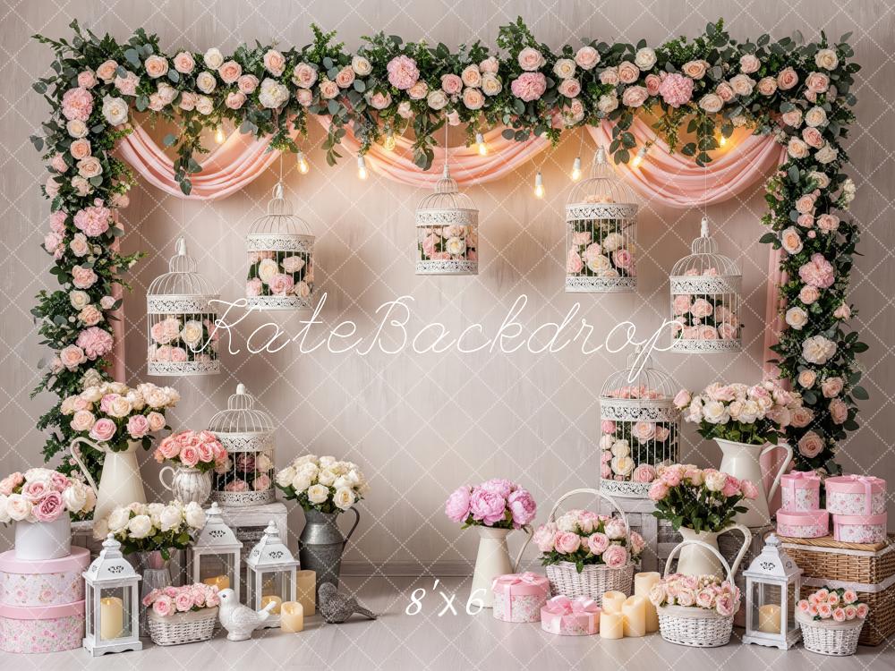 Kate Floral Arch Birdcage Lantern Pink Fleece Backdrop Designed by Patty Robert