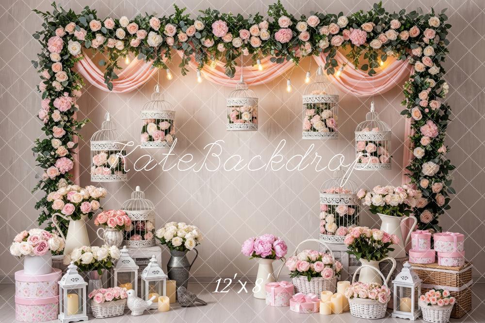 Kate Floral Arch Birdcage Lantern Pink Fleece Backdrop Designed by Patty Robert - Image 4