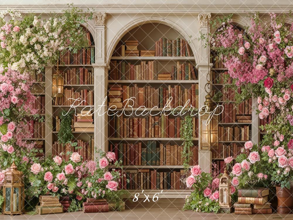 Kate Floral Arch Bookshelves Lanterns Fleece Backdrop Designed by Emetselch