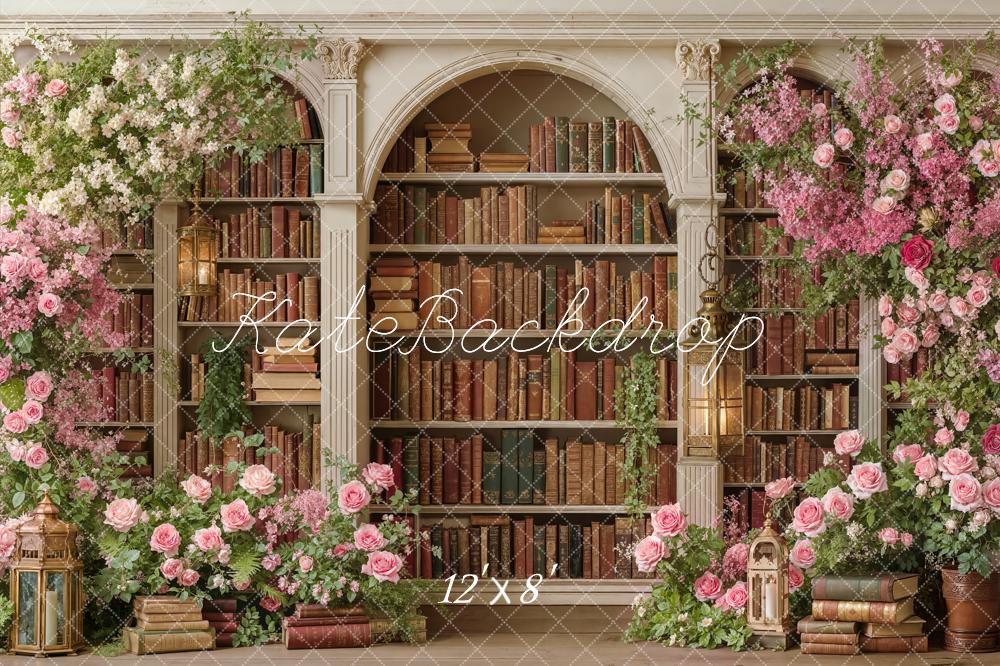 Kate Floral Arch Bookshelves Lanterns Fleece Backdrop Designed by Emetselch - Image 4