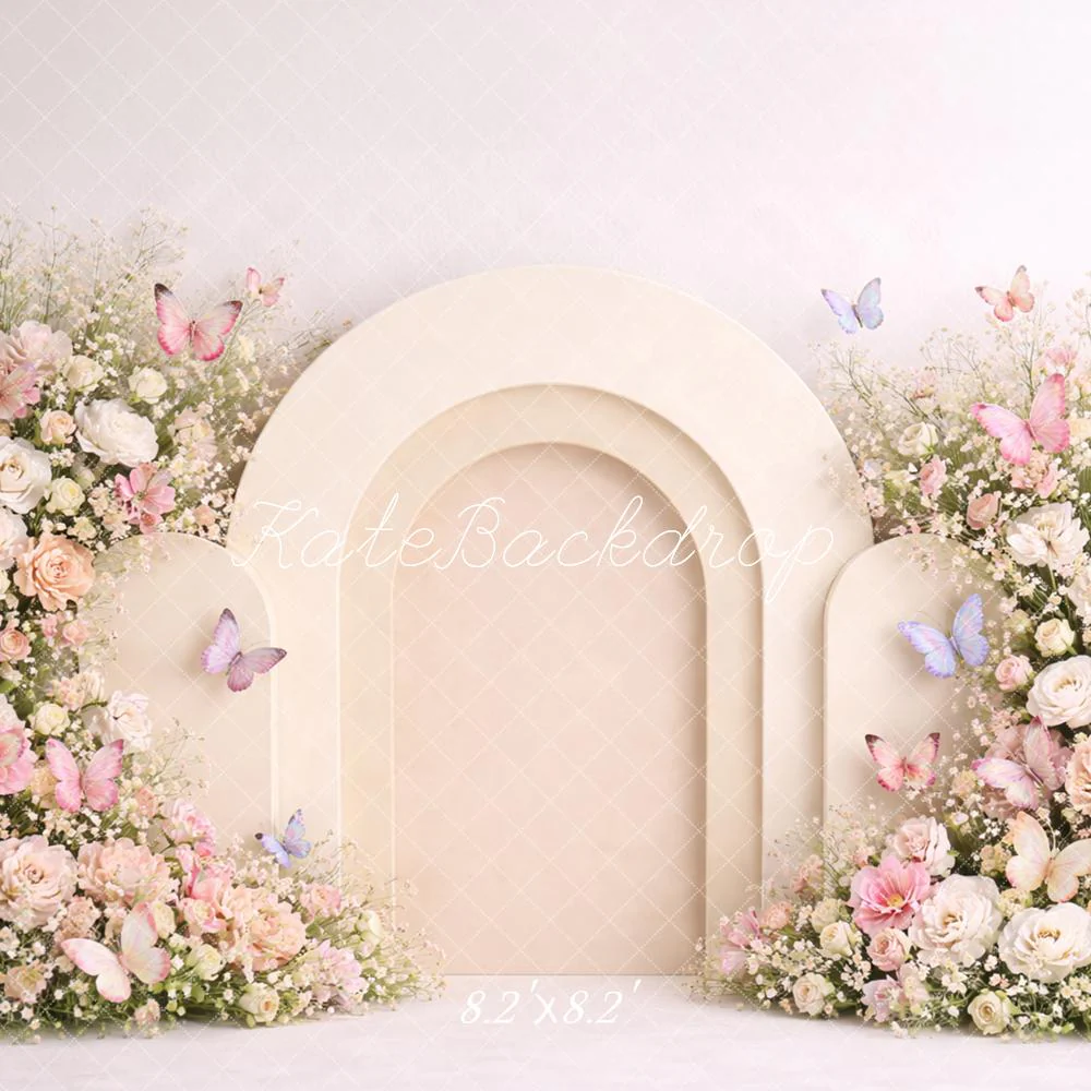 Kate Floral Arch Cream Butterflies Backdrop Designed by Caitlin Lynch - Image 5