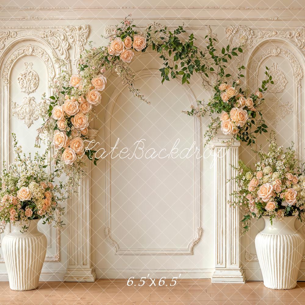 Kate Floral Arch Cream Roses Ornate Wall Backdrop Designed by Emetselch - Image 2