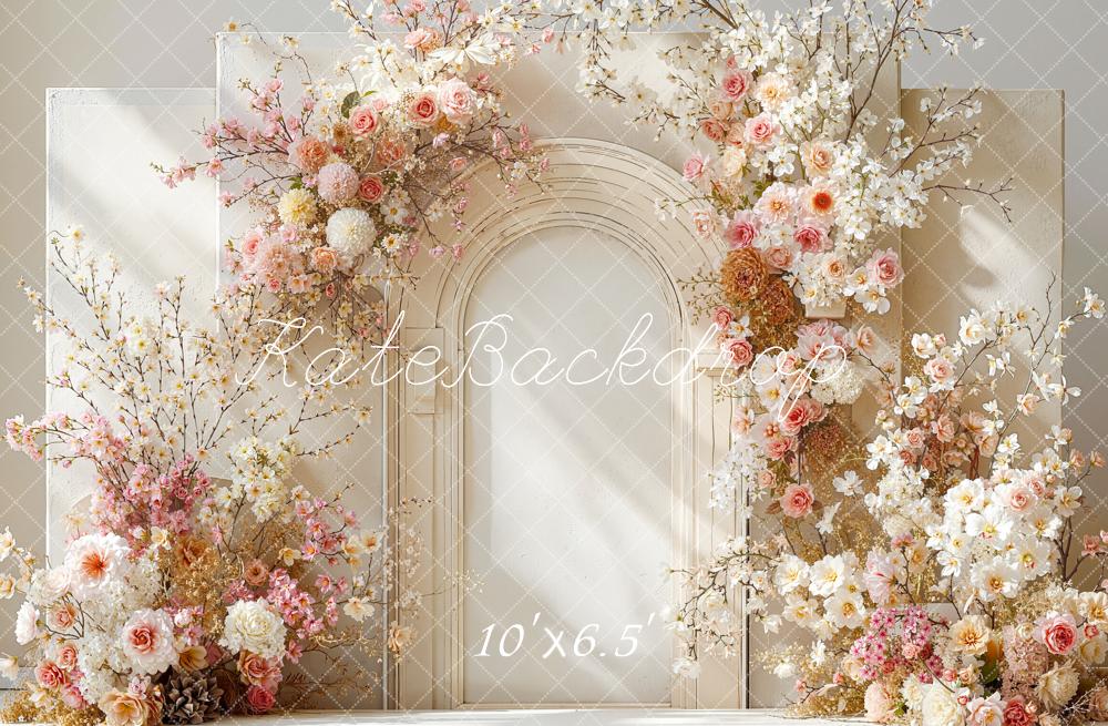 Kate Floral Arch Cream Wall Floral Arrangement Fleece Backdrop Designed by Emstselch - Image 2