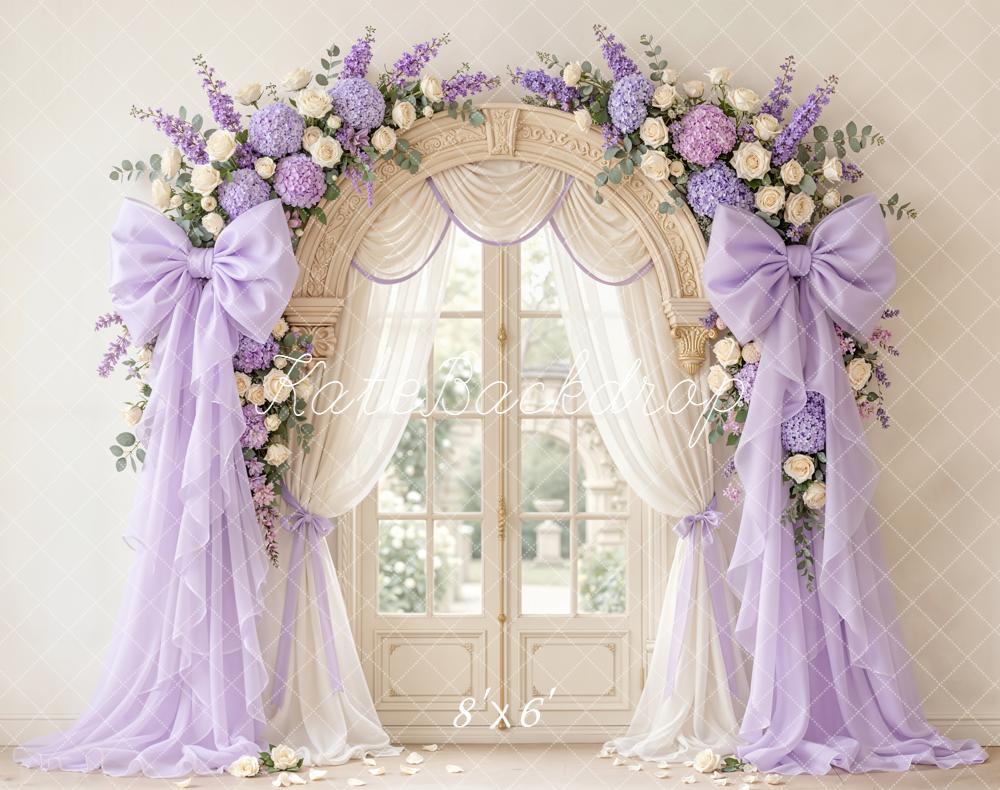 Kate Floral Arch Lavender Curtains Fleece Backdrop Designed by Emetselch