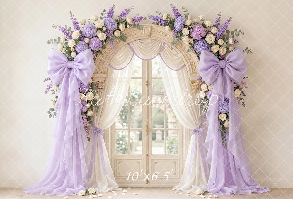 Kate Floral Arch Lavender Curtains Fleece Backdrop Designed by Emetselch - Image 2