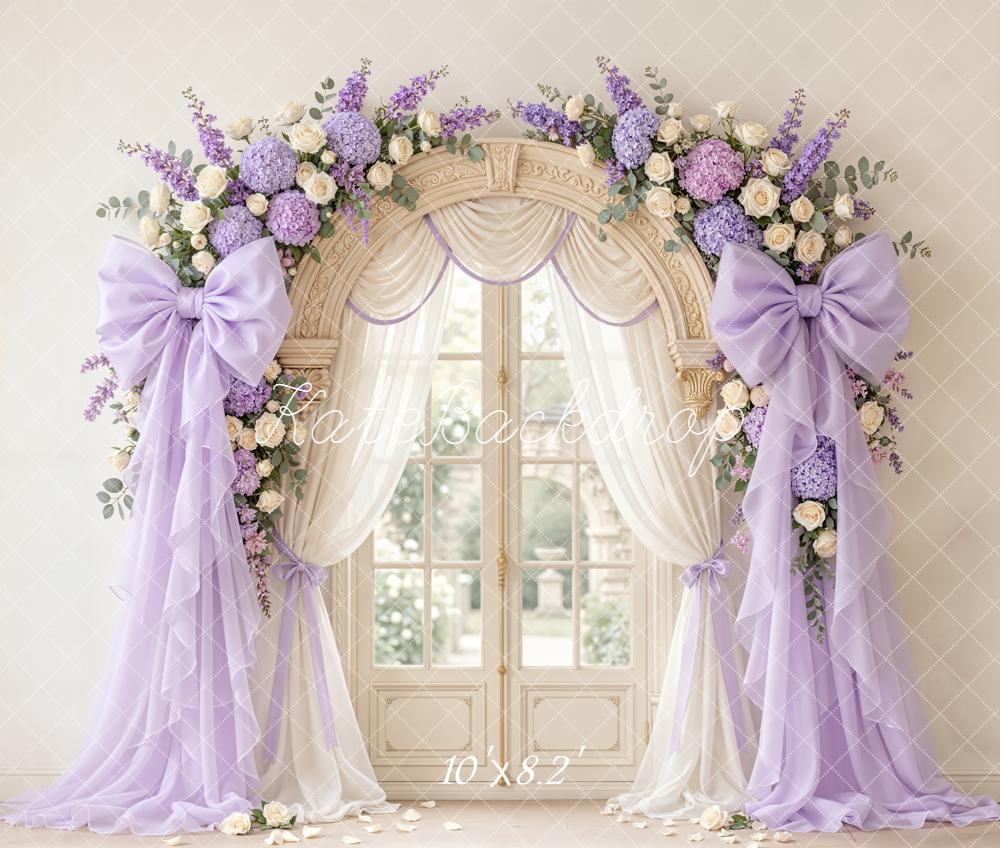 Kate Floral Arch Lavender Curtains Fleece Backdrop Designed by Emetselch - Image 3