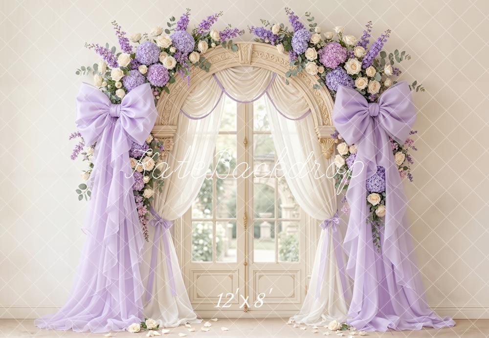 Kate Floral Arch Lavender Curtains Fleece Backdrop Designed by Emetselch - Image 4