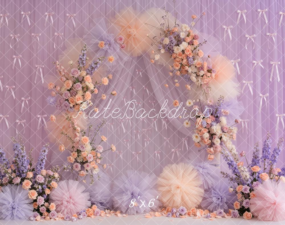 Kate Floral Arch Pastel Bows Fleece Backdrop Designed by Emetselch