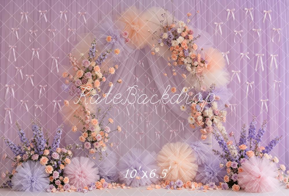 Kate Floral Arch Pastel Bows Fleece Backdrop Designed by Emetselch - Image 2