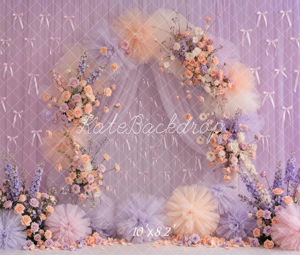 Kate Floral Arch Pastel Bows Fleece Backdrop Designed by Emetselch - Image 3