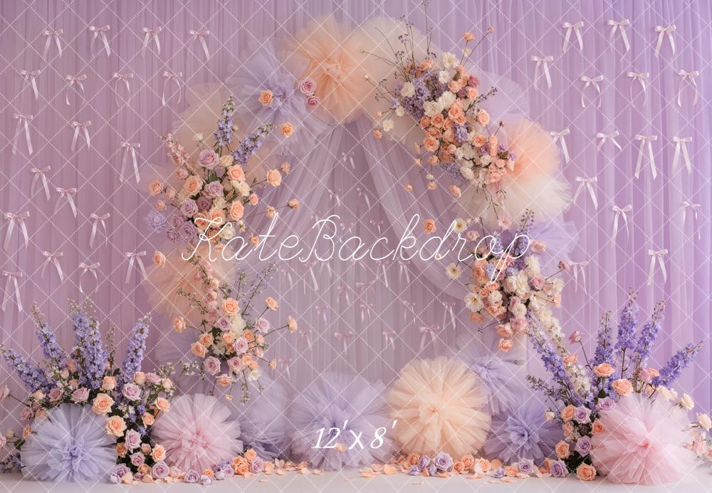 Kate Floral Arch Pastel Bows Fleece Backdrop Designed by Emetselch - Image 4