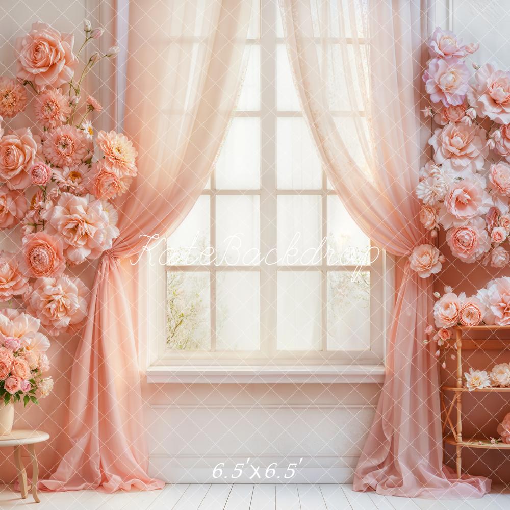 Kate Floral Pink Curtains Window Backdrop Designed by Emetselch - Image 2