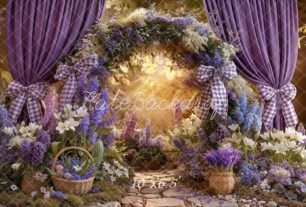 Kate Floral Arch Purple Curtains Sunlight Fleece Backdrop Designed by Emetselch - Image 2