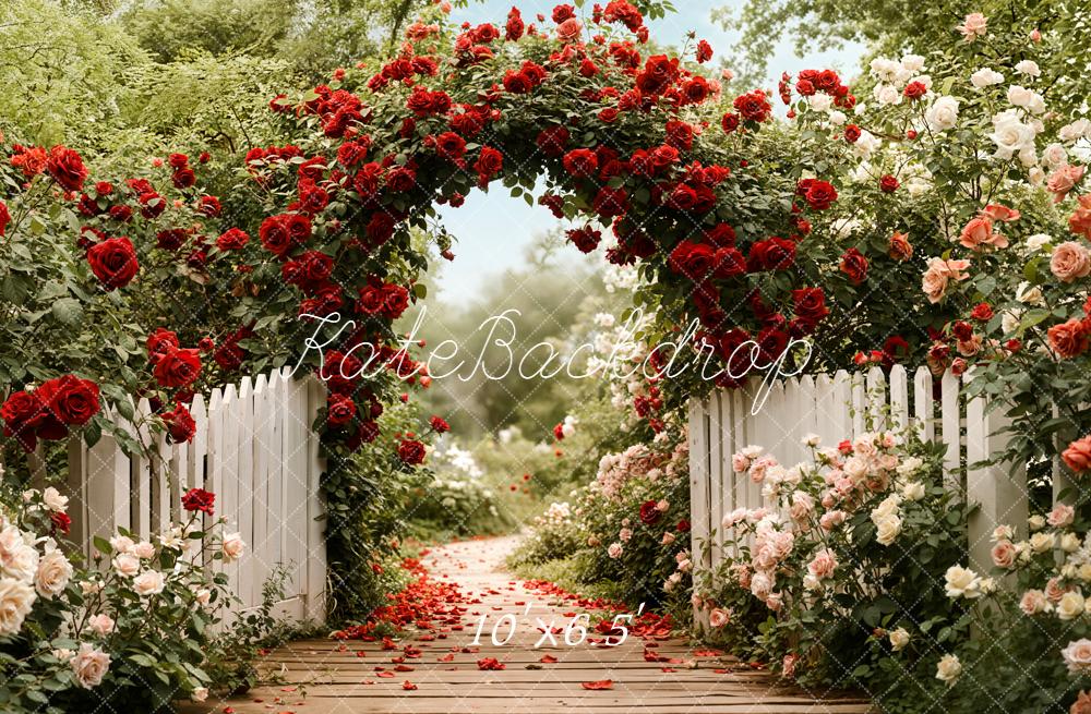 Kate Spring Path Floral Arch Roses White Fence Backdrop Designed by Emetselch - Image 4