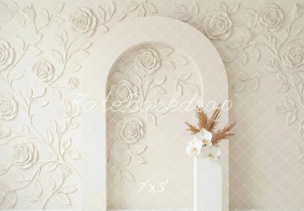 Kate Floral Arch Relief Beige Backdrop Designed by Patty Robert