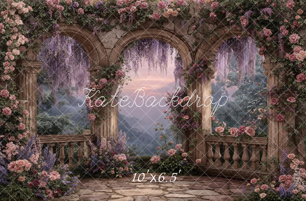 Kate Spring Floral Arch Stone Balcony Backdrop Designed by Emetselch - Image 4