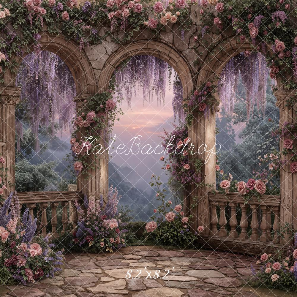 Kate Spring Floral Arch Stone Balcony Backdrop Designed by Emetselch - Image 5