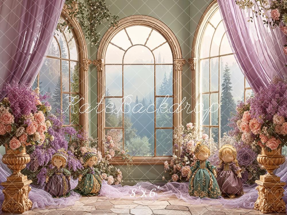 Kate Floral Arch Windows Lavender Fleece Backdrop Designed by Emetselch