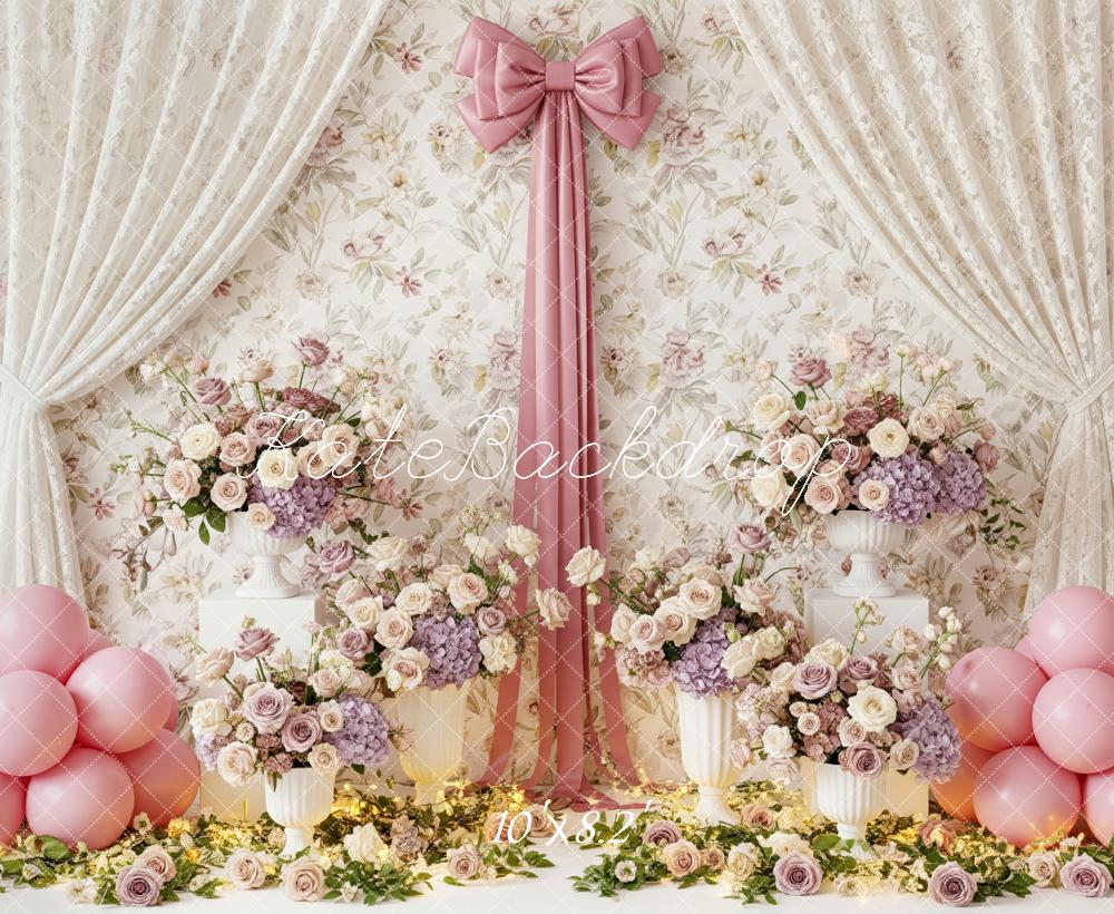 Kate Floral Curtain Pink Balloons Fleece Backdrop Designed by Patty Robert - Image 3