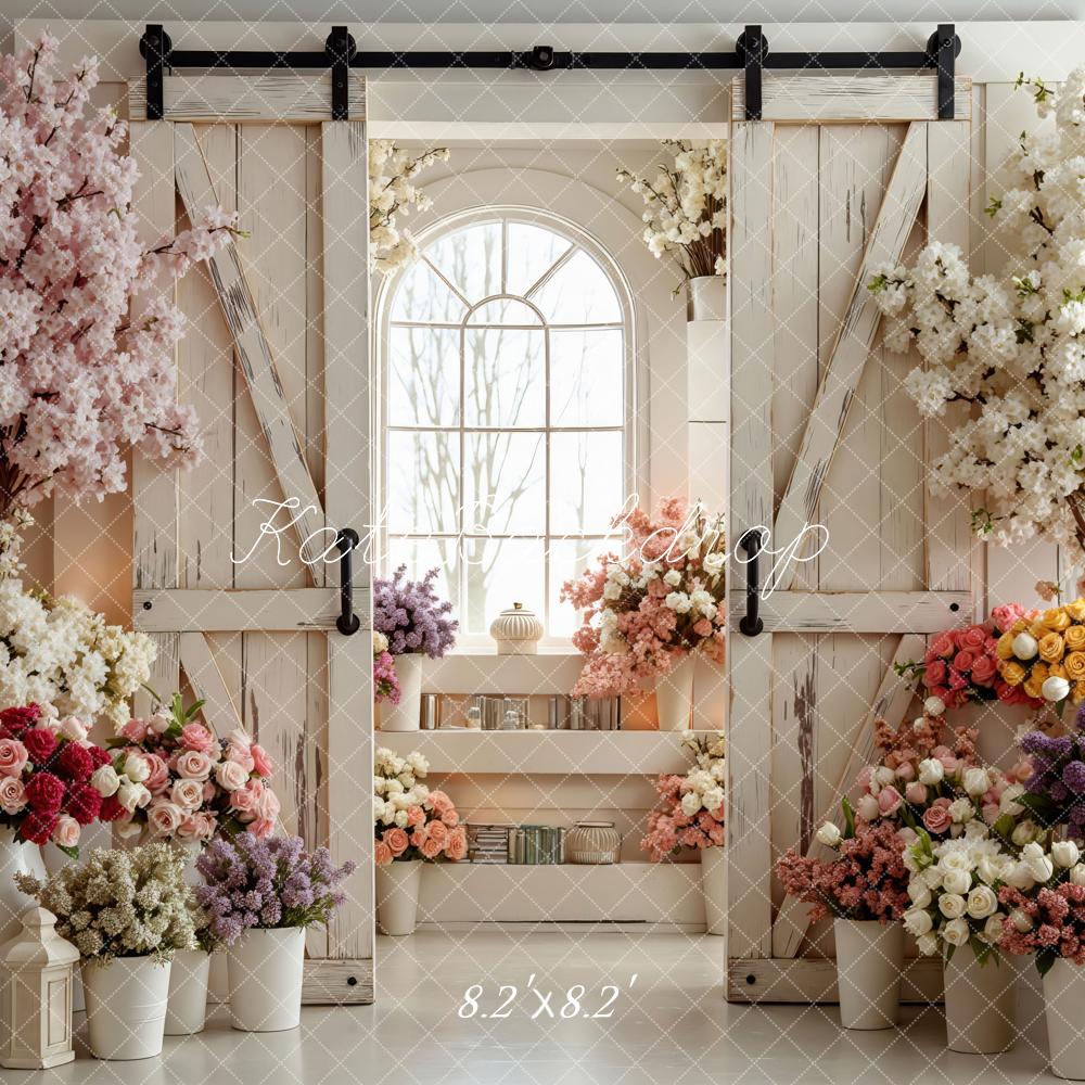 Kate Floral Window White Barn Door Backdrop Designed by Mini MakeBelieve - Image 5