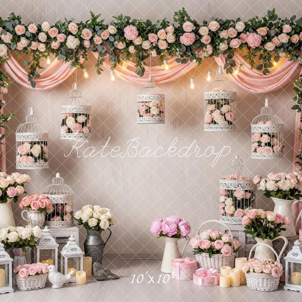 Kate Spring Pink Floral Arch Birdcages Backdrop Designed by Patty Robert - Image 7