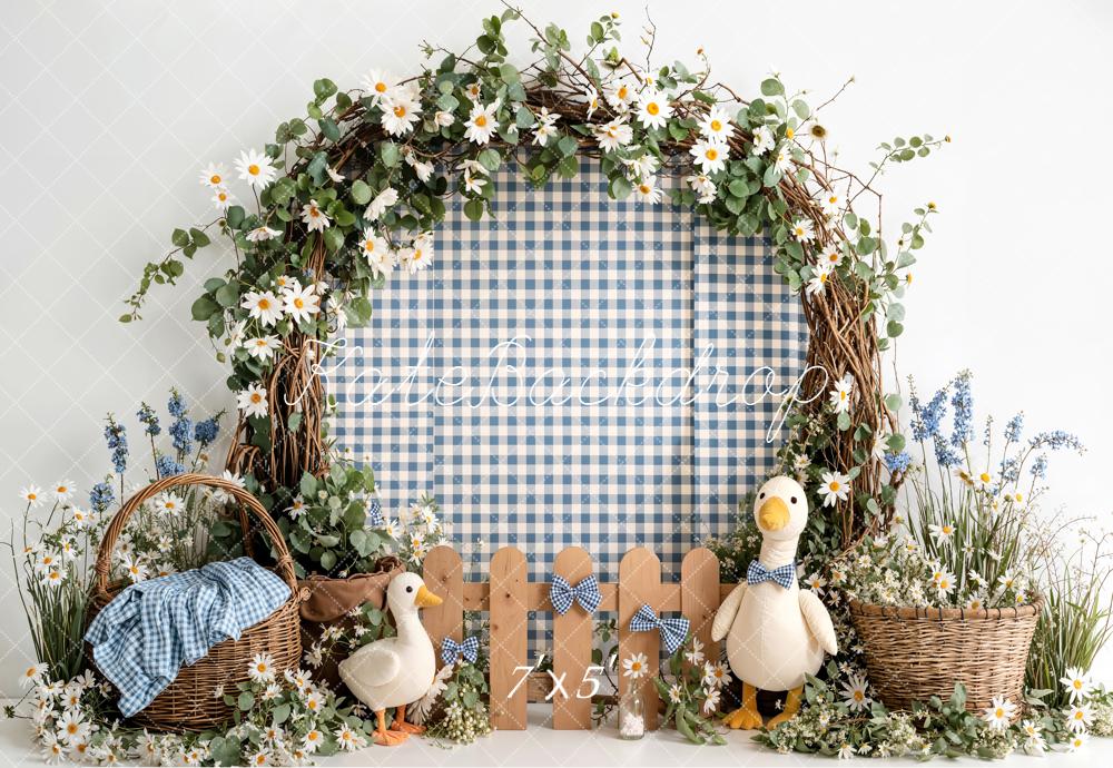 Kate Flower Arch Blue Gingham Ducks Baskets Backdrop Designed by Emetselch