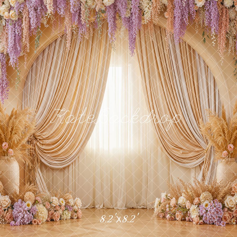 Kate Floral Boho Drapes Beige Backdrop Designed by Emstselch - Image 5