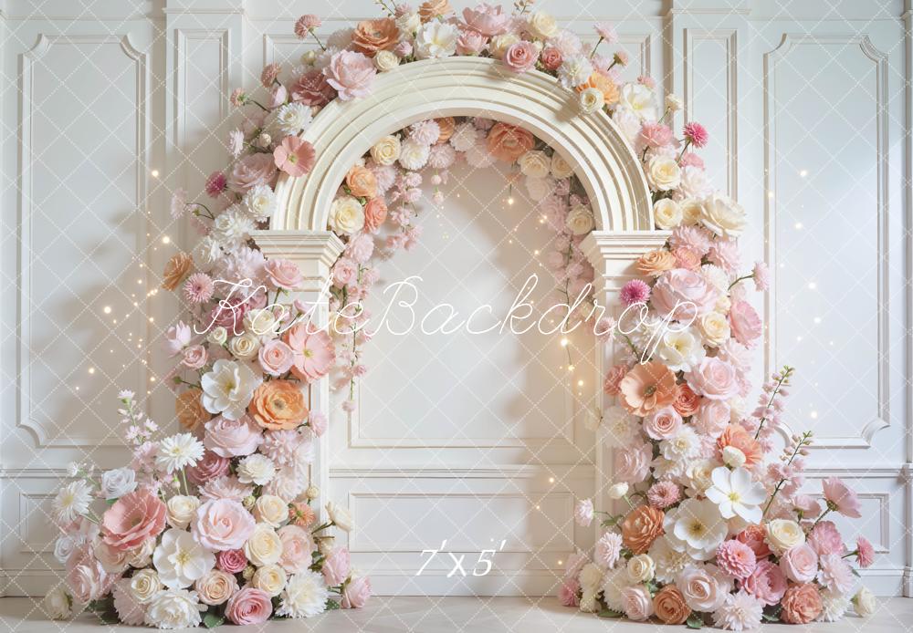 Kate Flower Arch Elegant White Wall Backdrop Designed by Mini MakeBelieve