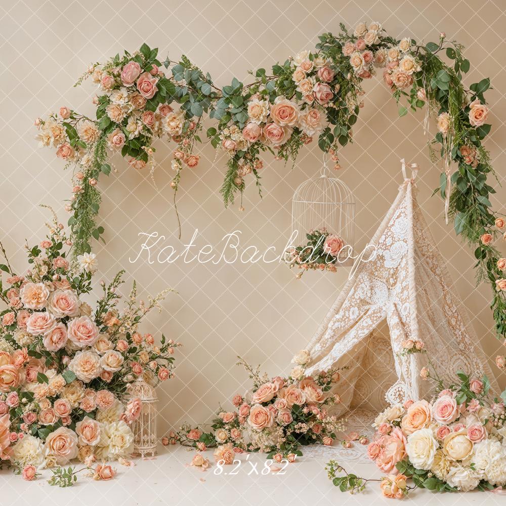 Kate Spring Floral Arch Lace Tent Backdrop Designed by Emetselch - Image 5